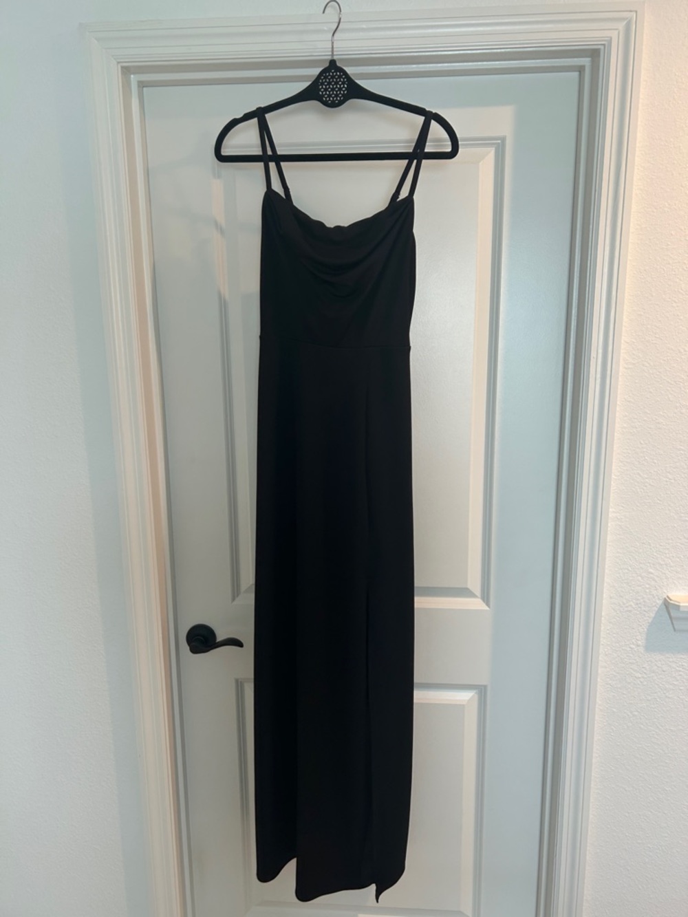 Birdy Grey Black Cowl-Neck Spaghetti-Strap Maxi Dress